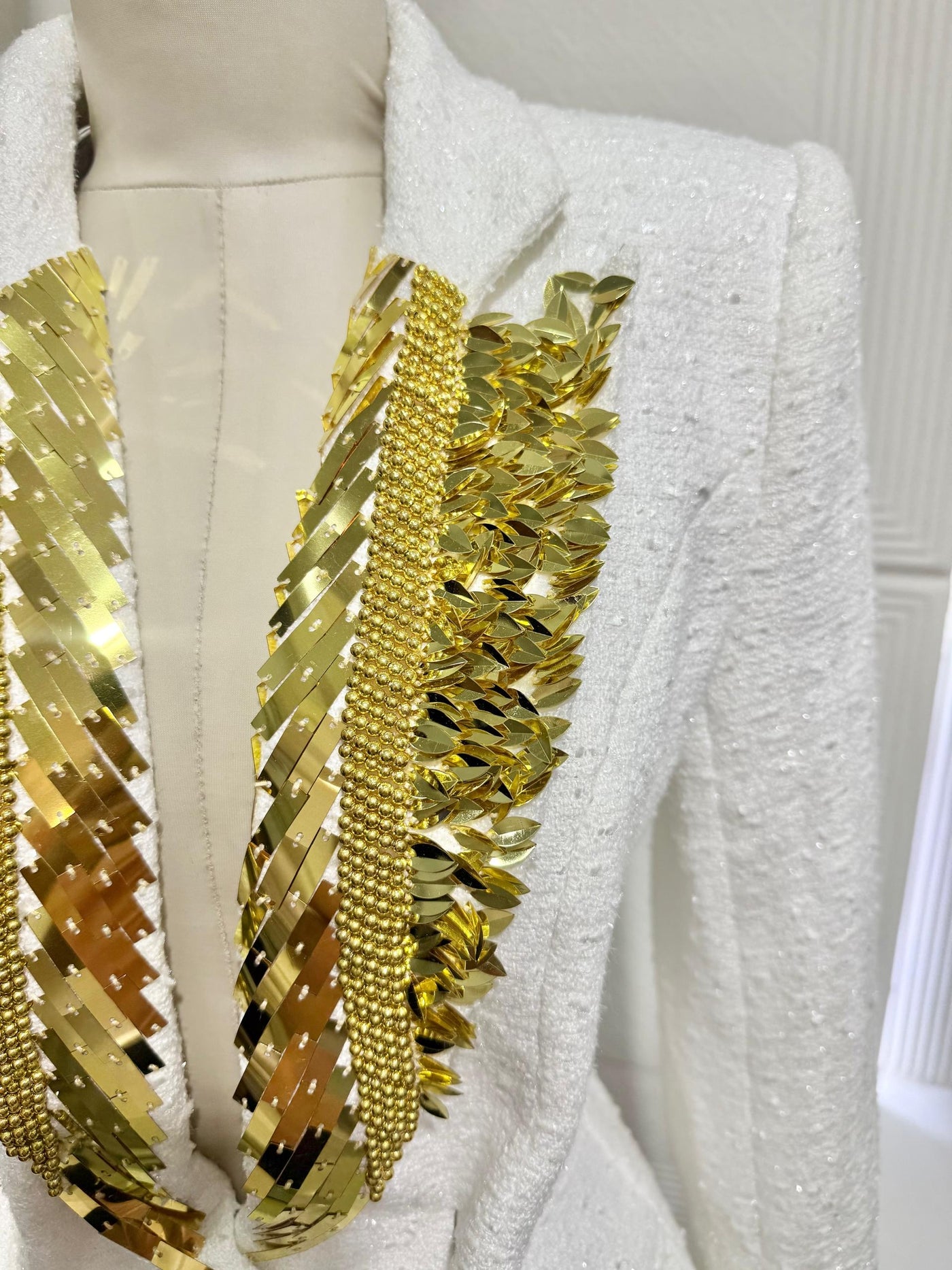 Blazer Blanco Tweed Resplandor Dorado