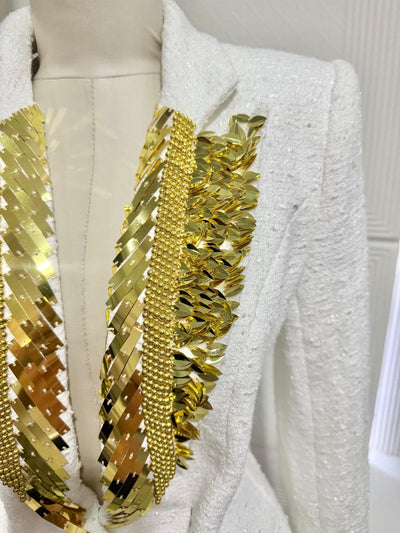 Blazer Blanco Tweed Resplandor Dorado