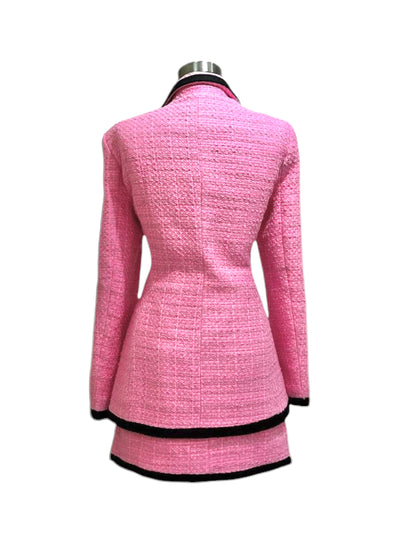Set de blazer y falda tweed rosado con negro Elegancia Fucsia