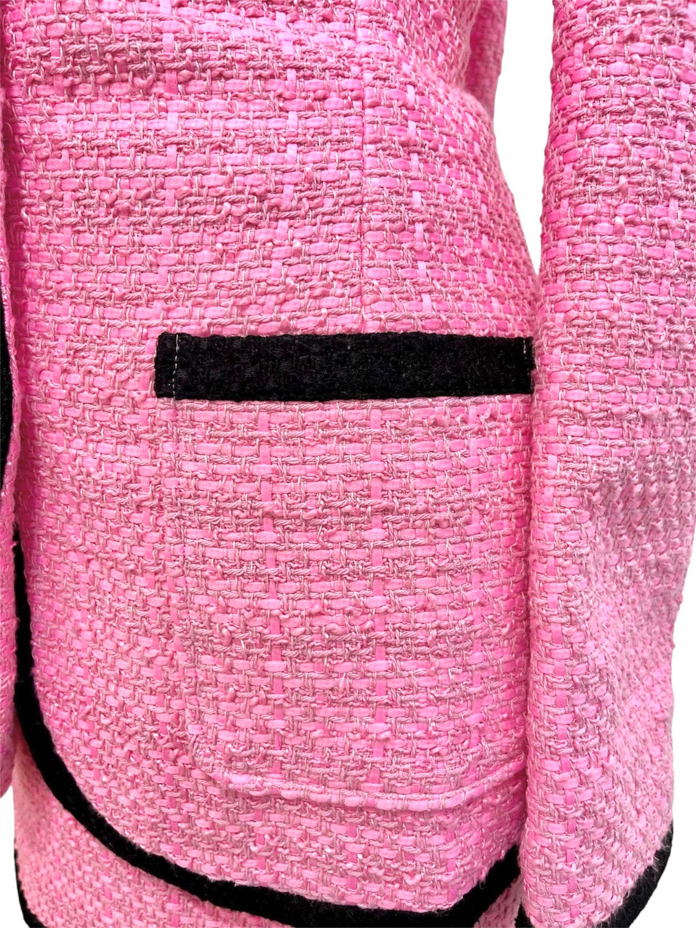 Set de blazer y falda tweed rosado con negro Elegancia Fucsia