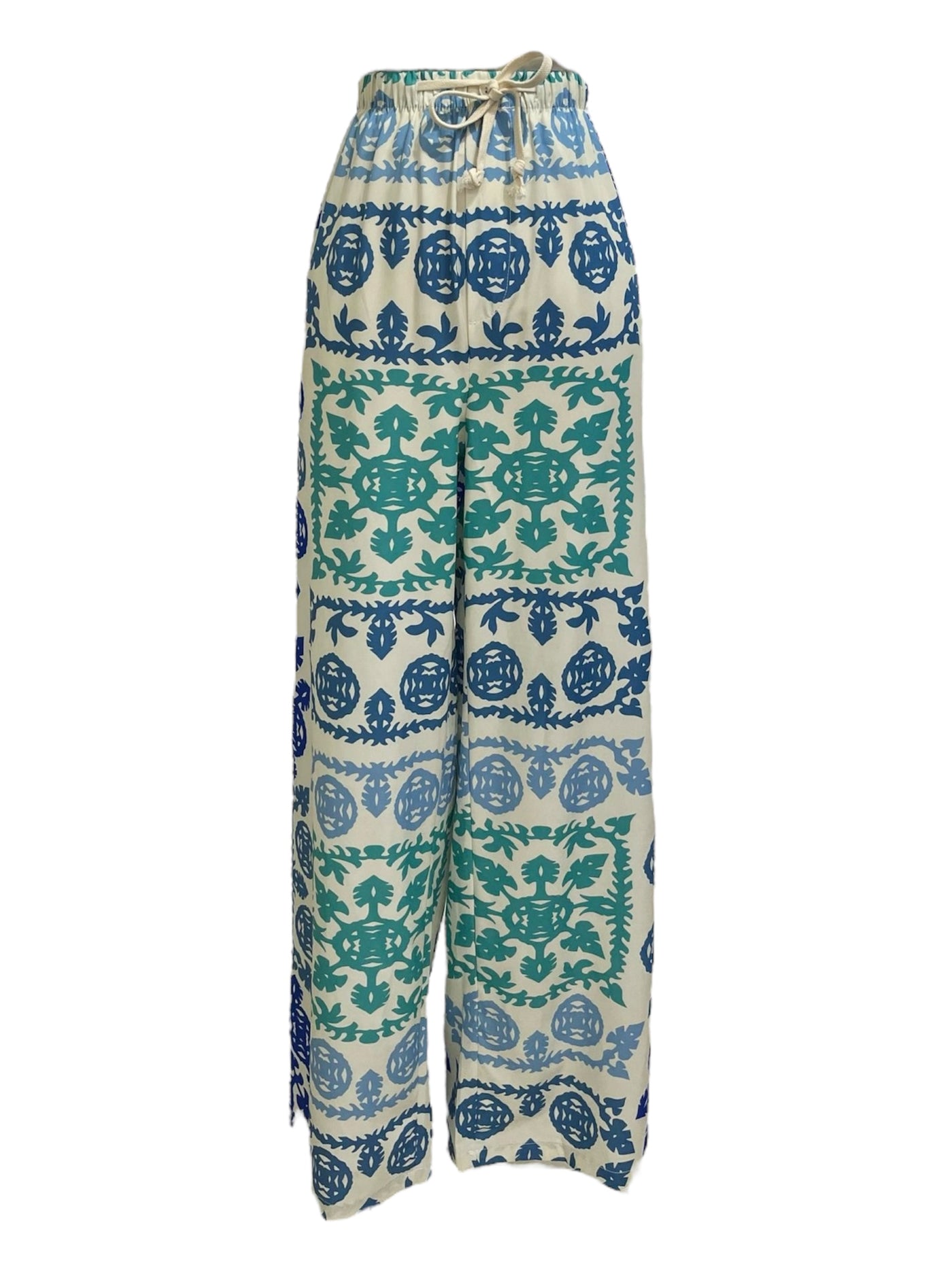 Pantalón tipo playero beige con tonos azules Brisa Marina