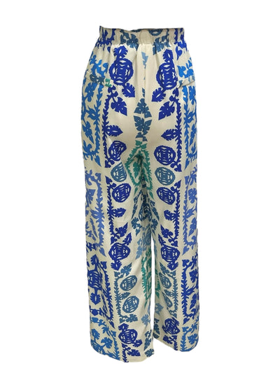 Pantalón tipo playero beige con tonos azules Brisa Marina