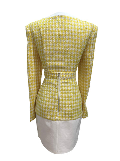 Set de chaqueta y falda tweed amarillo y blanco Sol Tejido