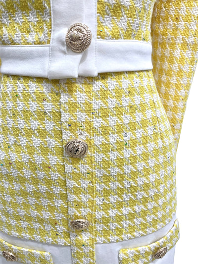 Set de chaqueta y falda tweed amarillo y blanco Sol Tejido