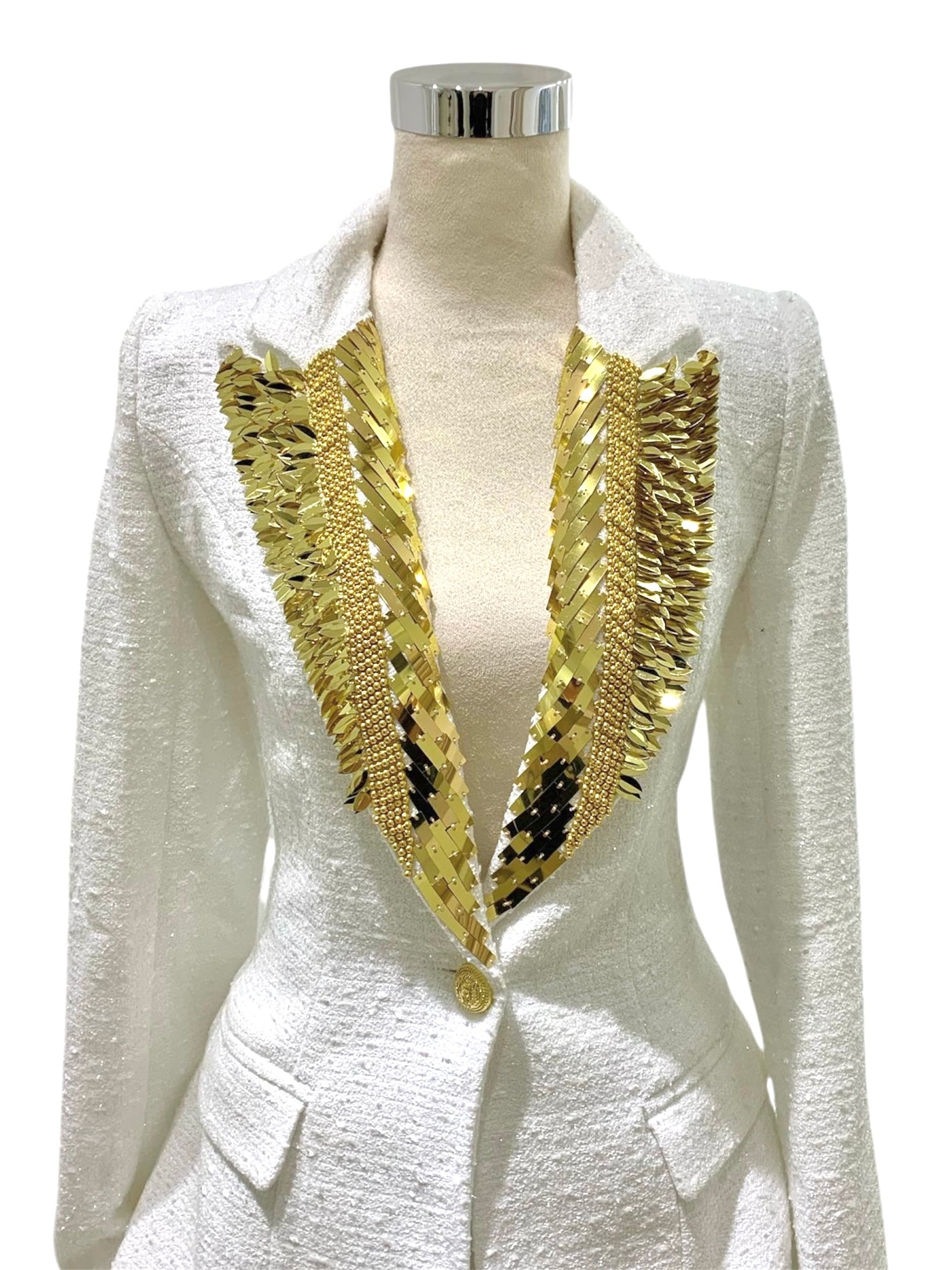 Blazer Blanco Tweed Resplandor Dorado